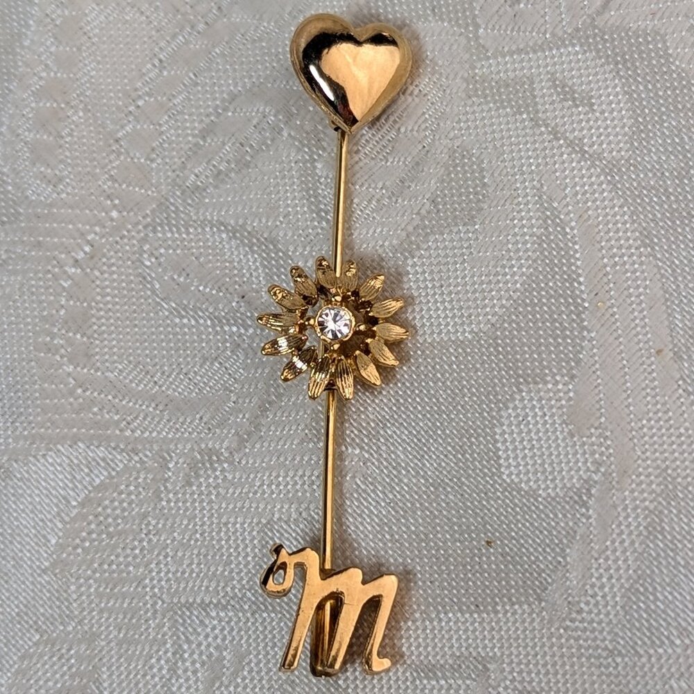 Vintage Monogrammed Stick Pin Stickpin Gold Marked SC Sarah Coventry M Monogram